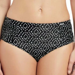 Slip De Bain Taille Haute Côté Plissés Imprimé - Noir