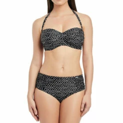 Slip De Bain Taille Haute Côté Plissés Imprimé - Noir -LEMON CURVE Ventes slip taille haute cote plisses fantasie byron bay black cream 7 1140x1140