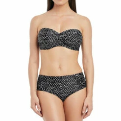 Slip De Bain Taille Haute Côté Plissés Imprimé - Noir -LEMON CURVE Ventes slip taille haute cote plisses fantasie byron bay black cream 9 1140x1140